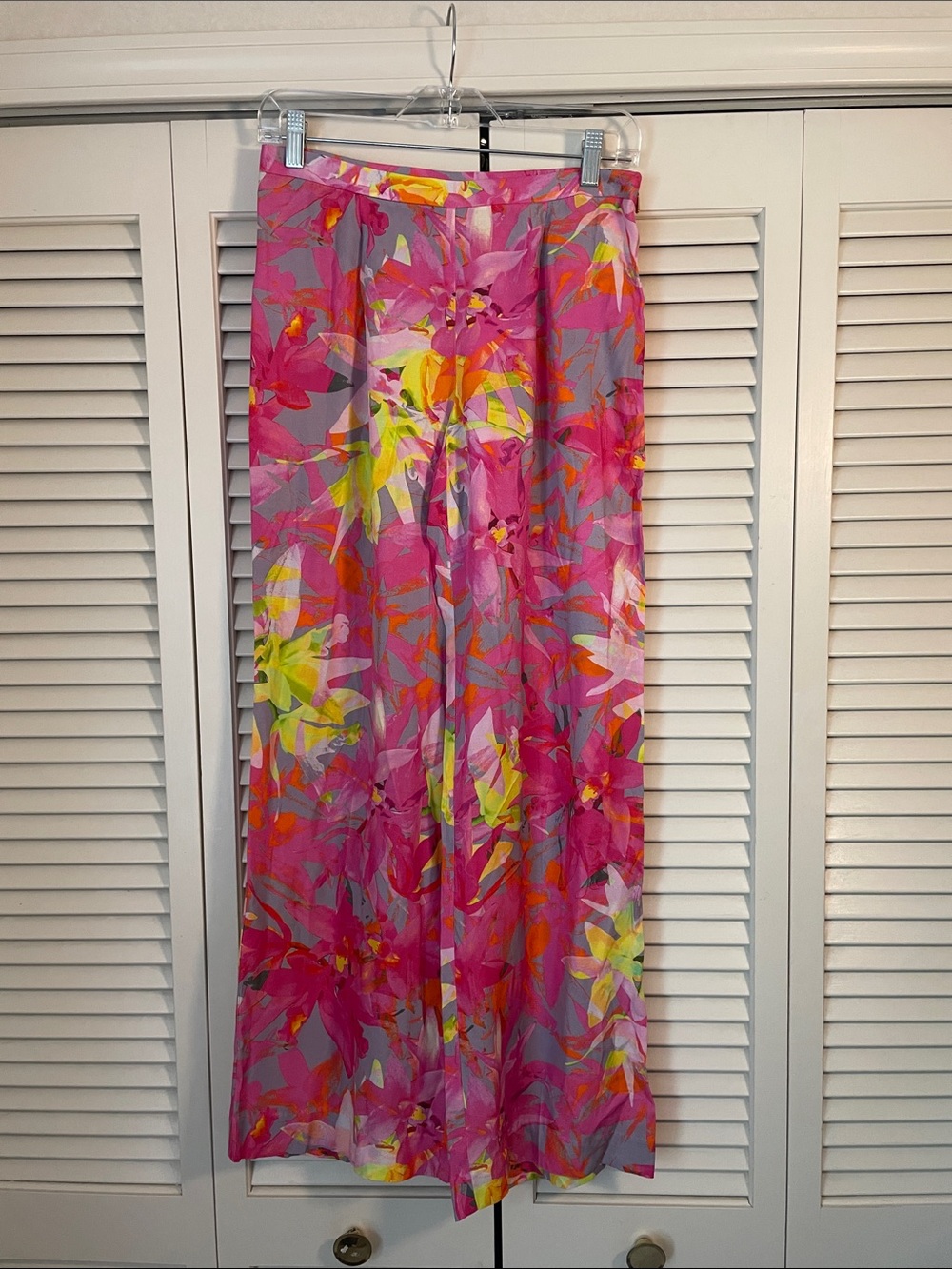 NWOT Trina Turk Pink Yellow floral wide leg pants Sz 0 full length - Picture 1 of 6